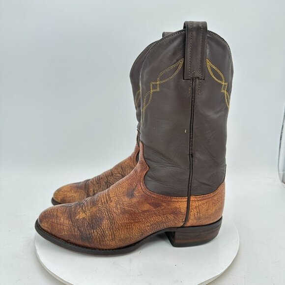 Tony Lama Men Size 9D Brown Colorblock Leather Roper Western Cowboy Boot - Picture 1 of 11